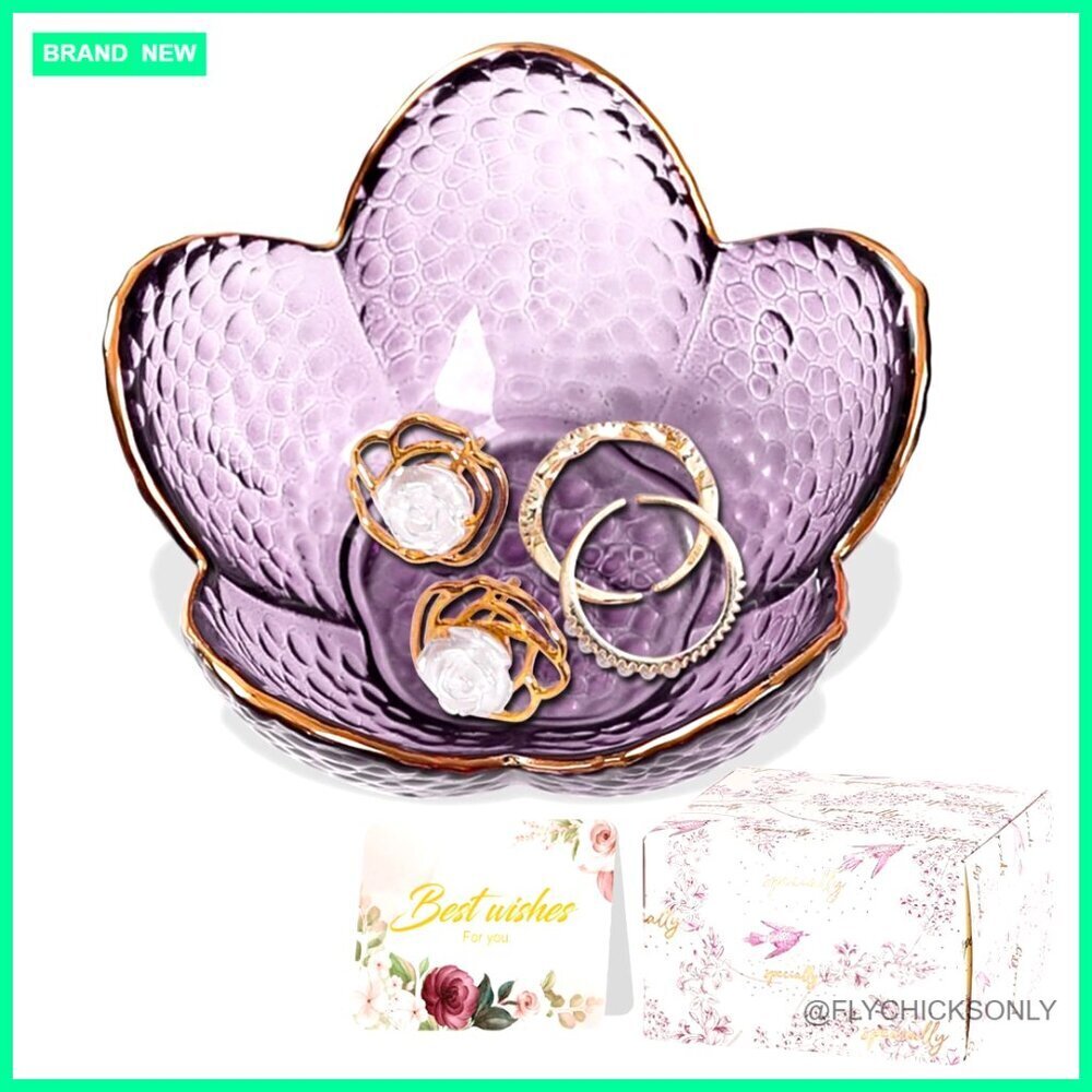 Glass Jewelry Dish Ring Holder Vanity Organizer Nightstand Decor Gift - Picture 1 of 7